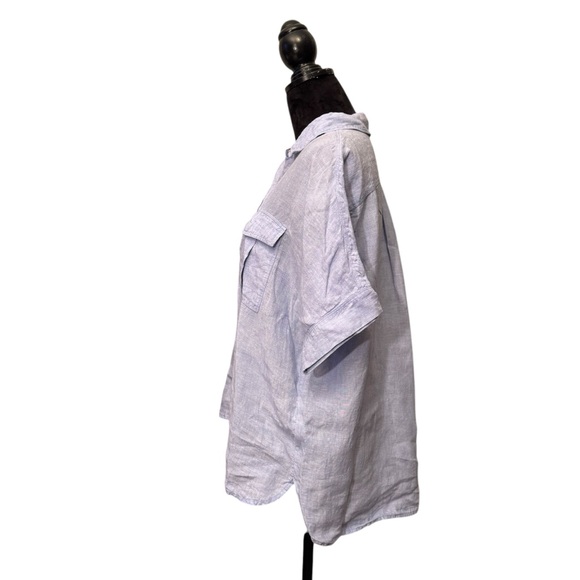 J. Crew Baird McNutt Irish Linen Light Blue Short Sleeve Blouse Size 10 - Picture 4 of 14